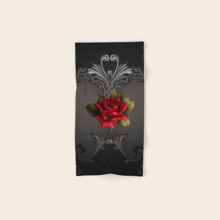 Gothic Glamour Red Rose Black Ornamental Glam Bath Towel Gallery Image 1