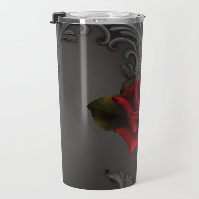 Gothic Glamour Red Rose Black Ornamental Glam Travel Mug Gallery Image 3