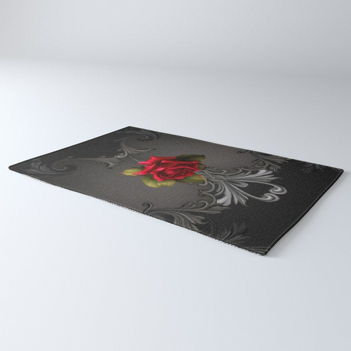 Gothic Glamour Red Rose Black Ornamental Glam Rug Gallery Image 3