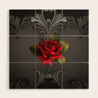 Gothic Glamour Red Rose Black Ornamental Glam Wood Wall Art Gallery Image 1