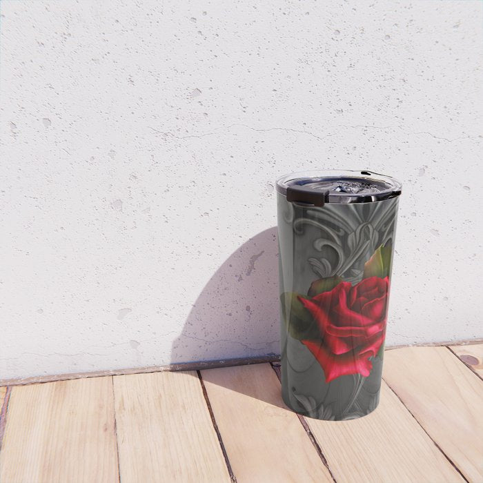 Gothic Glamour Red Rose Black Ornamental Glam Travel Mug Gallery Image 4
