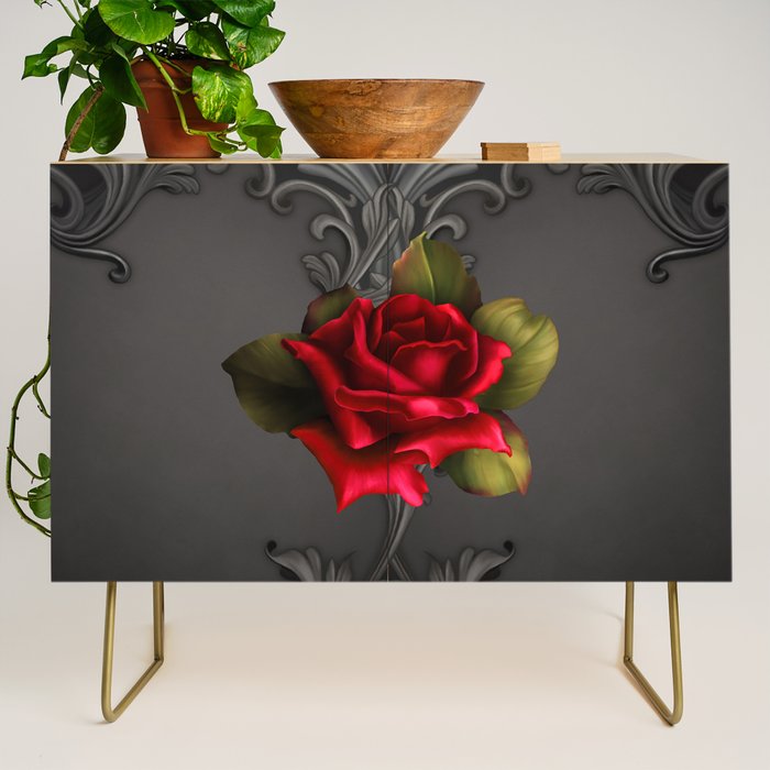 Gothic Glamour Red Rose Black Ornamental Glam Credenza Gallery Image 1