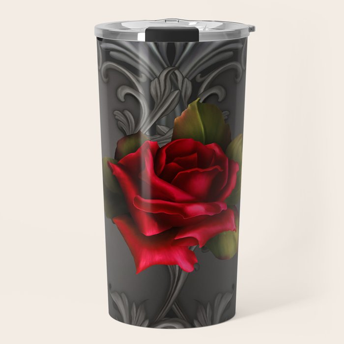 Gothic Glamour Red Rose Black Ornamental Glam Travel Mug Gallery Image 1