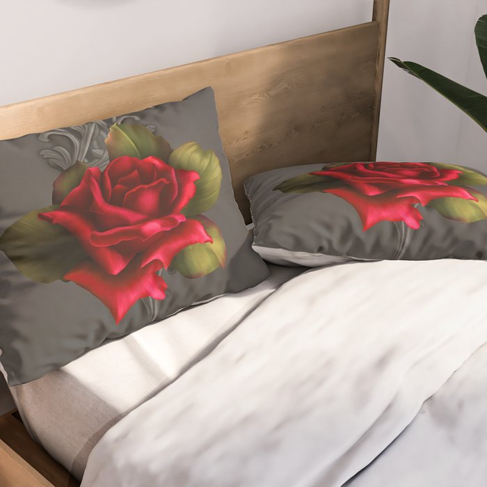 Gothic Glamour Red Rose Black Ornamental Glam Pillow Sham Gallery Image 2