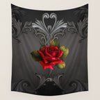 Gothic Glamour Red Rose Black Ornamental Glam Wall Tapestry Gallery Image 4