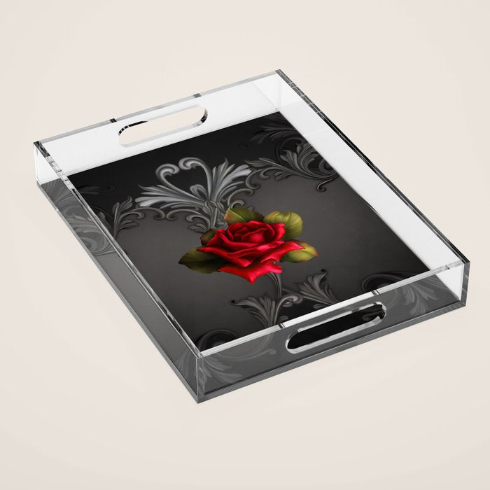 Gothic Glamour Red Rose Black Ornamental Glam Acrylic Tray Gallery Image 1