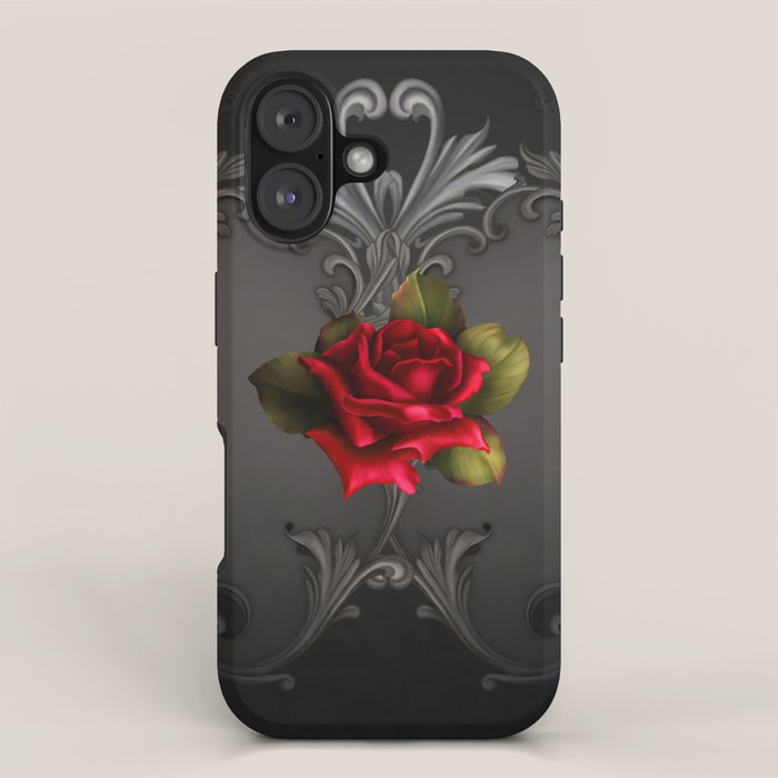 Gothic Glamour Red Rose Black Ornamental Glam iPhone Case Gallery Image 1