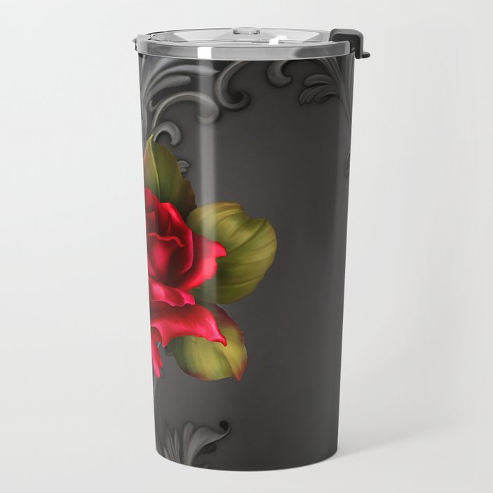 Gothic Glamour Red Rose Black Ornamental Glam Travel Mug Gallery Image 2