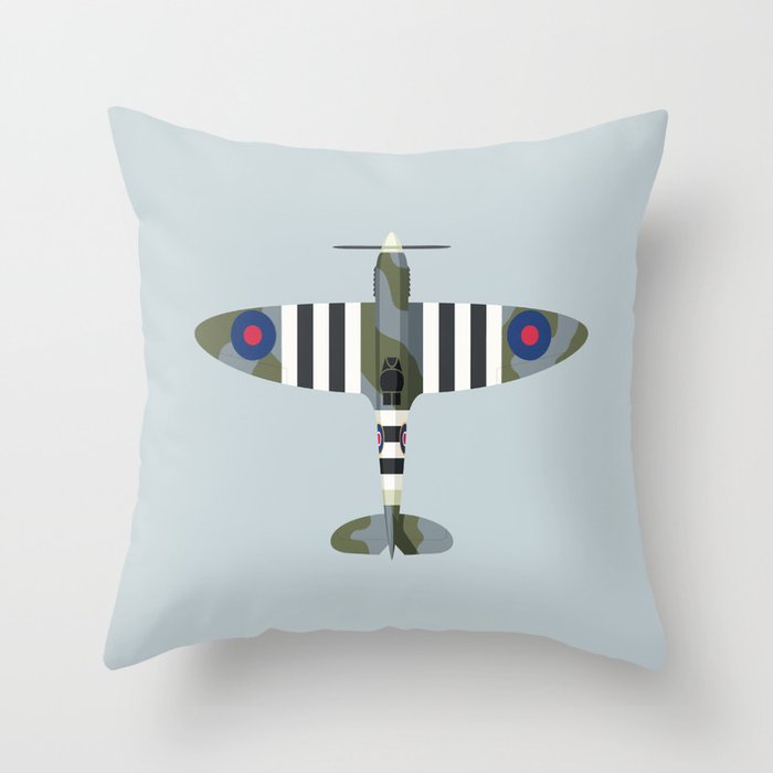 Spitfire WWII Fighter Aircraft - Grey Throw Pillow Gallery Image 6