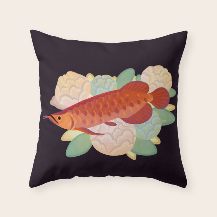 Arowana and peony 3 Throw Pillow Gallery Image 6
