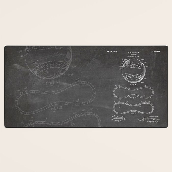 Baseball Patent - Softball Art - Black Chalkboard Desk Mat Gallery Image 3