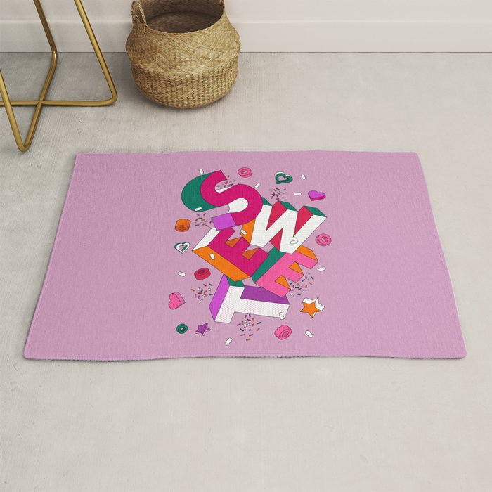 SWEET - colorful typography on pink Rug Gallery Image 1
