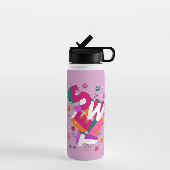 SWEET - colorful typography on pink Water Bottle Gallery Image 1