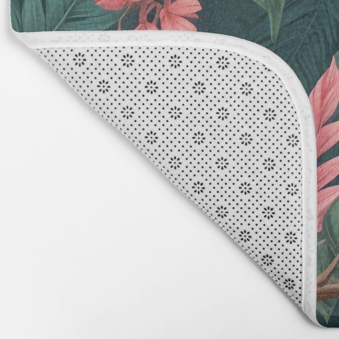 Toucans & Hibiscus, Floral Dark Jungle Blossom, Birds Animals Forest Botanical, Graphic Art Nature Wildlife Bath Mat Gallery Image 2