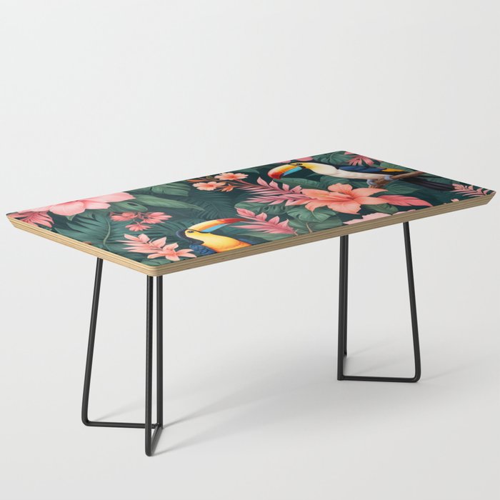 Toucans & Hibiscus, Floral Dark Jungle Blossom, Birds Animals Forest Botanical, Graphic Art Nature Wildlife Coffee Table Gallery Image 1