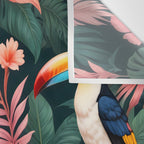 Toucans & Hibiscus, Floral Dark Jungle Blossom, Birds Animals Forest Botanical, Graphic Art Nature Wildlife Wall Tapestry Gallery Image 3