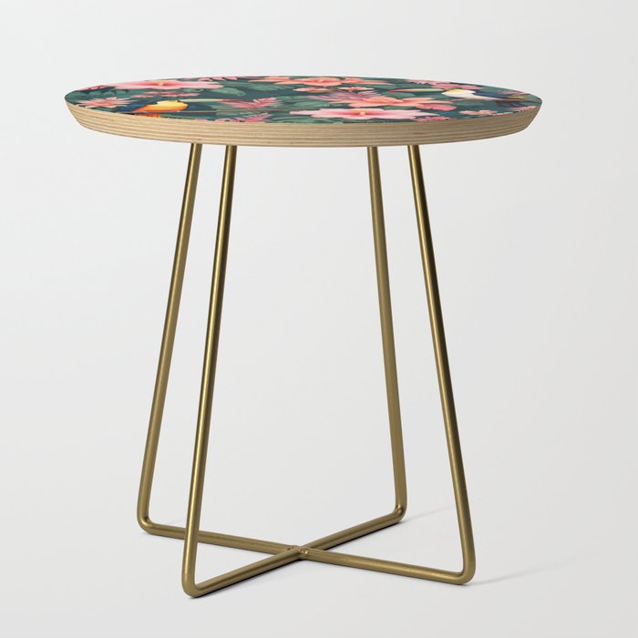Toucans & Hibiscus, Floral Dark Jungle Blossom, Birds Animals Forest Botanical, Graphic Art Nature Wildlife Side Table Gallery Image 1