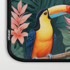 Toucans & Hibiscus, Floral Dark Jungle Blossom, Birds Animals Forest Botanical, Graphic Art Nature Wildlife Laptop Sleeve Gallery Image 3