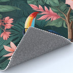 Toucans & Hibiscus, Floral Dark Jungle Blossom, Birds Animals Forest Botanical, Graphic Art Nature Wildlife Rug Gallery Image 4
