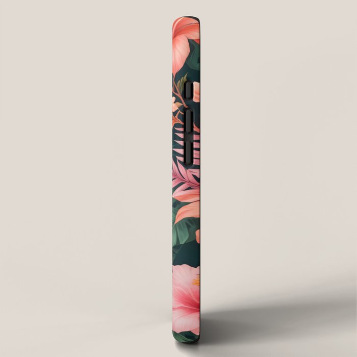 Toucans & Hibiscus, Floral Dark Jungle Blossom, Birds Animals Forest Botanical, Graphic Art Nature Wildlife iPhone Case Gallery Image 2