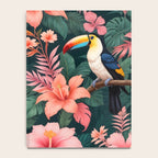 Toucans & Hibiscus, Floral Dark Jungle Blossom, Birds Animals Forest Botanical, Graphic Art Nature Wildlife Notebook Gallery Image 4