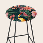 Toucans & Hibiscus, Floral Dark Jungle Blossom, Birds Animals Forest Botanical, Graphic Art Nature Wildlife Stool Gallery Image 2
