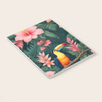 Toucans & Hibiscus, Floral Dark Jungle Blossom, Birds Animals Forest Botanical, Graphic Art Nature Wildlife Notebook Gallery Image 3