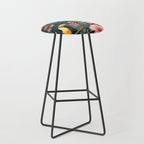 Toucans & Hibiscus, Floral Dark Jungle Blossom, Birds Animals Forest Botanical, Graphic Art Nature Wildlife Stool Gallery Image 1