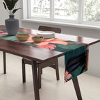 Toucans & Hibiscus, Floral Dark Jungle Blossom, Birds Animals Forest Botanical, Graphic Art Nature Wildlife Table Runner Gallery Image 2
