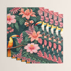 Toucans & Hibiscus, Floral Dark Jungle Blossom, Birds Animals Forest Botanical, Graphic Art Nature Wildlife Wrapping Paper Gallery Image 3