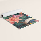 Toucans & Hibiscus, Floral Dark Jungle Blossom, Birds Animals Forest Botanical, Graphic Art Nature Wildlife Yoga Mat Gallery Image 2