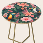 Toucans & Hibiscus, Floral Dark Jungle Blossom, Birds Animals Forest Botanical, Graphic Art Nature Wildlife Side Table Gallery Image 2