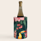 Toucans & Hibiscus, Floral Dark Jungle Blossom, Birds Animals Forest Botanical, Graphic Art Nature Wildlife Wine Chiller Gallery Image 2