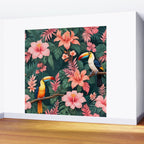 Toucans & Hibiscus, Floral Dark Jungle Blossom, Birds Animals Forest Botanical, Graphic Art Nature Wildlife Wall Mural Gallery Image 2