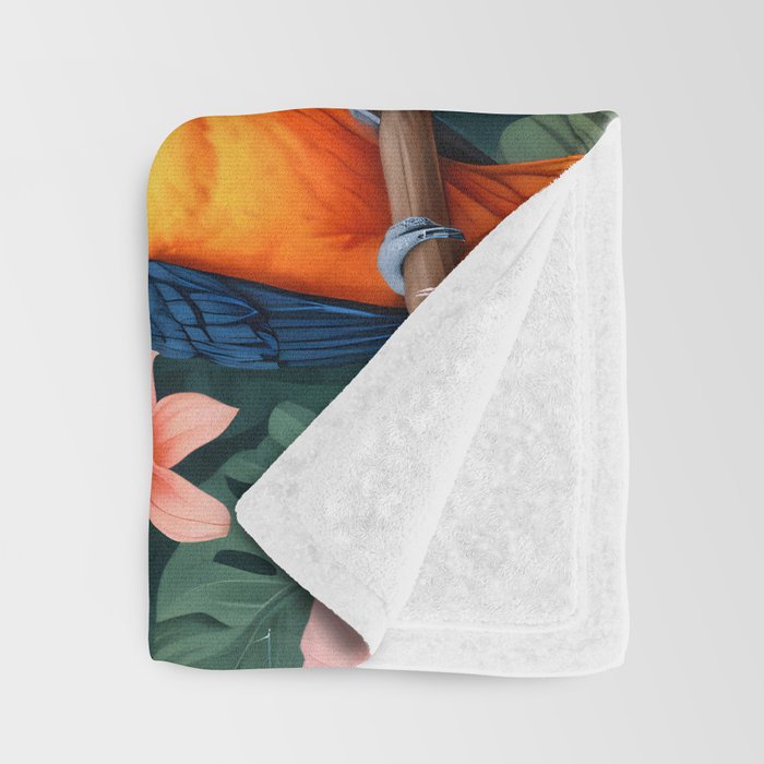 Toucans & Hibiscus, Floral Dark Jungle Blossom, Birds Animals Forest Botanical, Graphic Art Nature Wildlife Throw Blanket Gallery Image 3