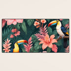 Toucans & Hibiscus, Floral Dark Jungle Blossom, Birds Animals Forest Botanical, Graphic Art Nature Wildlife Desk Mat Gallery Image 3
