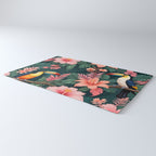 Toucans & Hibiscus, Floral Dark Jungle Blossom, Birds Animals Forest Botanical, Graphic Art Nature Wildlife Rug Gallery Image 3