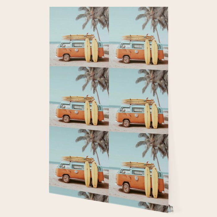 Surf Van II - Vintage Coastal Adventure Print Wallpaper Gallery Image 2