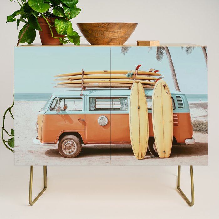 Surf Van II - Vintage Coastal Adventure Print Credenza Gallery Image 1
