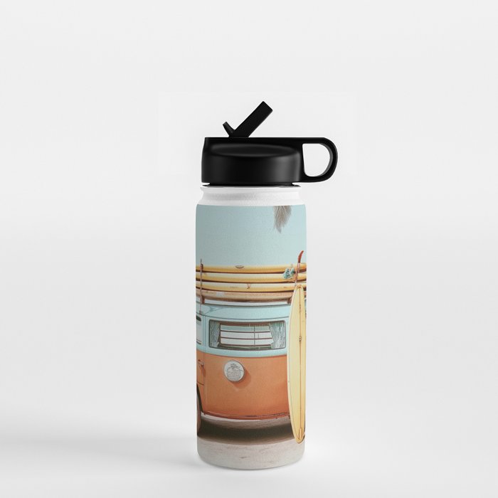 Surf Van II - Vintage Coastal Adventure Print Water Bottle Gallery Image 1