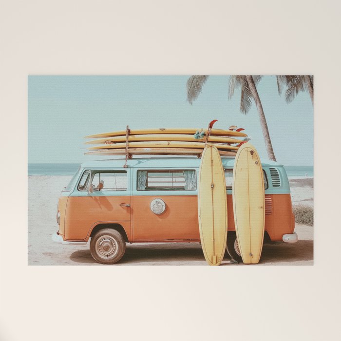 Surf Van II - Vintage Coastal Adventure Print Welcome Mat Gallery Image 1