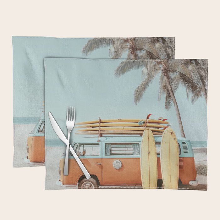 Surf Van II - Vintage Coastal Adventure Print Placemat Gallery Image 1