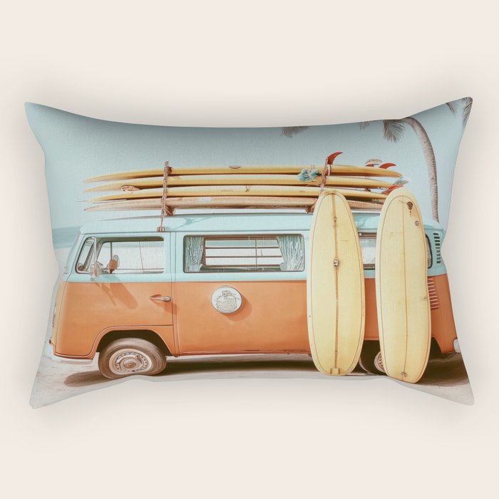 Surf Van II - Vintage Coastal Adventure Print Rectangular Pillow Gallery Image 2