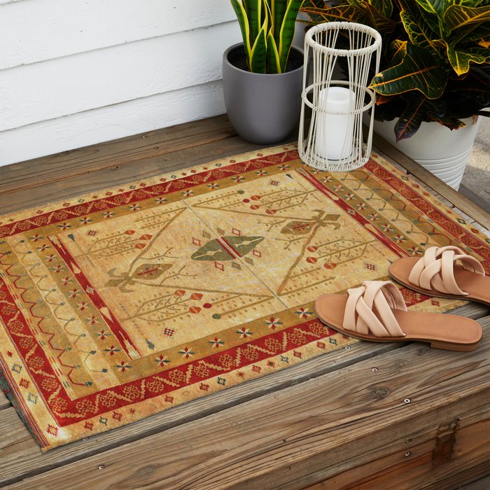 Bikaner Dhurrie Northwest Indian Kilim Print Outdoor Rug Gallery Image 2