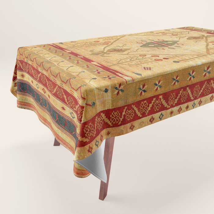 Bikaner Dhurrie Northwest Indian Kilim Print Tablecloth Gallery Image 1