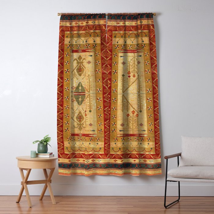 Bikaner Dhurrie Northwest Indian Kilim Print Window Curtain Gallery Image 1