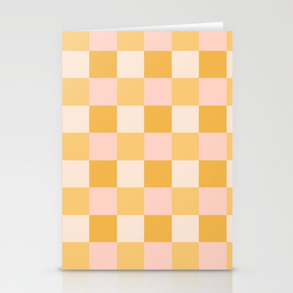 Yellow and peachy pink checks Stationery Card Gallery Image 1