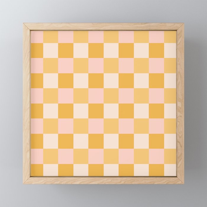 Yellow and peachy pink checks Mini Art Print Gallery Image 1