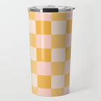 Yellow and peachy pink checks Travel Mug Gallery Image 1