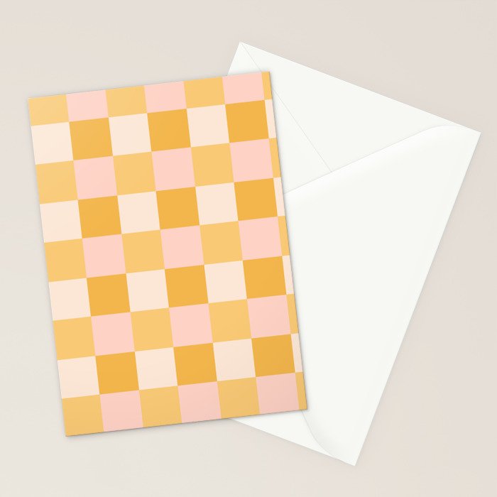 Yellow and peachy pink checks Stationery Card Gallery Image 2